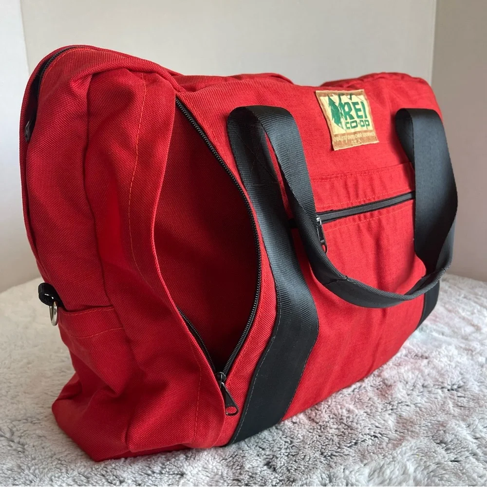 Vintage REI Medium Duffel Red Canvas Travel Tote Bag